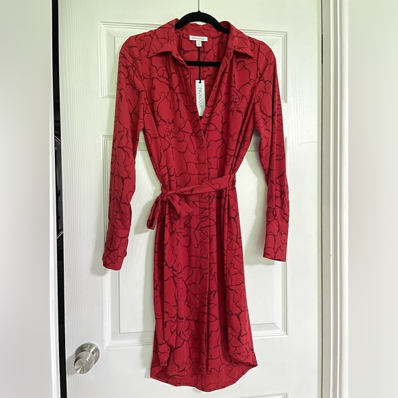 MIDI Button Down Red Dress - Picture 2 of 5